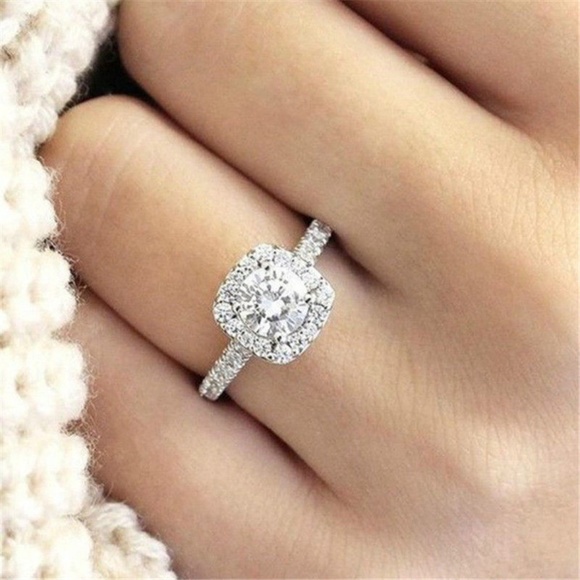 . Jewelry - Halo Cushion Cut 925 Silver White Sapphire Ring